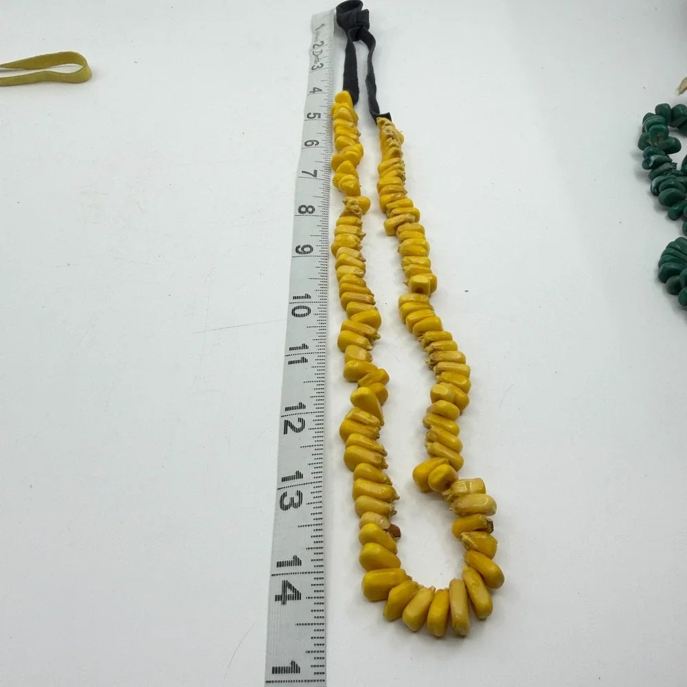 Necklace Lot 3 Vintage Boho Statement Chunky Bead Ribbon Tie Orange Yellow Green